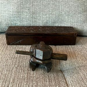 Wooden jewelry box and singing frog